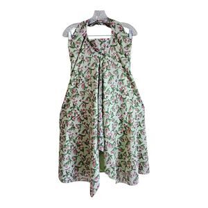 J McLaughlin Women 10 Dress / Cover Up Tie Halter Green Pink Floral Flowy Lined